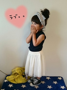 「コンバースハイカット」｜「アイテム（その他）」を使った、hinacoccoさん（キッズ・90cm）の夏コーディネート