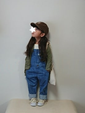「apres les cours（アプレレクール）のアイテム（サロペット/オーバーオール）」を使った、hinacoccoさん（キッズ・100cm）の春コーディネート