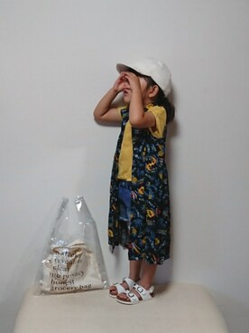 「BIG FIELD（ビッグフィールド）のアイテム（シャツワンピース）」を使った、hinacoccoさん（キッズ・100cm）の夏コーディネート