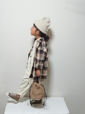 「秋のカフェオレコーデ」｜「アイテム（サロペット/オーバーオール）」を使った、hinacoccoさん（キッズ・100cm）の秋コーディネート