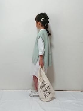 「TODAY'S SPECIAL（トゥデイズスペシャル）のMARCHE BAG/マルシェバッグ（エコバッグ/サブバッグ）」を使った、hinacoccoさん（キッズ・110cm）の春コーディネート