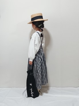 「エプロンワンピース」｜「アイテム（その他）」を使った、hinacoccoさん（キッズ・110cm）の春コーディネート
