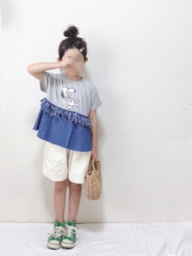 「no brand（ノーブランド）のアイテム（かごバッグ）」を使った、hinacoccoさん（キッズ・110cm）の夏コーディネート