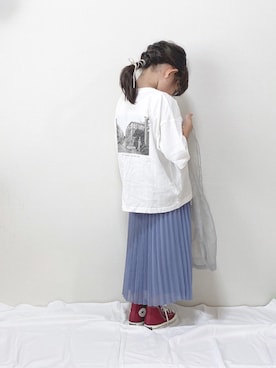 「アイテム（スカート、ブルー系）」を使った、hinacoccoさん（キッズ・110cm）の夏コーディネート