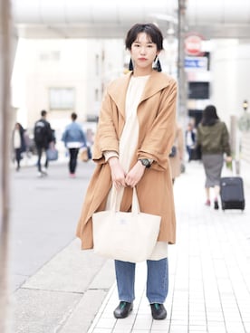 「YAECA」｜「アイテム（シャツワンピース）」を使った、YUKINOさん（レディース・165cm）の春コーディネート