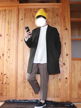 「TAKEO KIKUCHI（タケオキクチ）のアイテム（帽子）」を使った、SEOさん（メンズ・165cm）の冬コーディネート