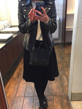 「CELINE」｜「アイテム（ライダースジャケット）」を使った、kaaae.さん（レディース・163cm）の冬コーディネート