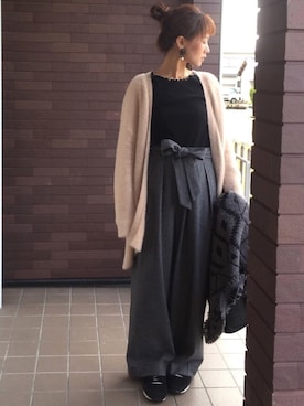 「URBAN RESEARCH（アーバンリサーチ）のUR ヘリンボーンベルト付タックワイドパンツ（その他パンツ）」を使った、mayuさん（レディース・165cm）の冬コーディネート