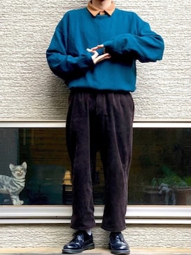 「ブラウンパンツ」｜「アイテム（その他シューズ）」を使った、りょーがさん（メンズ・169cm）の冬コーディネート
