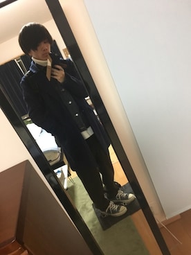 「A.P.C.」｜「アイテム（チェスターコート）」を使った、m_bさん（メンズ・163cm）の冬コーディネート
