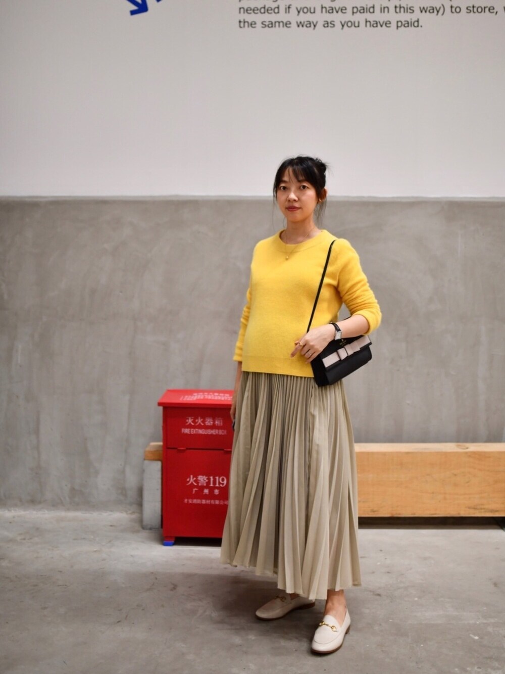 「green label relaxingのFM マキシプリーツ スカート（スカート、ベージュ系）」を使った、adaさん（レディース・158cm）の秋コーディネートの1枚目の写真