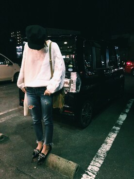 「Ungrid（アングリッド）のフレイドヘムストスリ（デニムパンツ）」を使った、Natsumiさん（レディース・159cm）の秋コーディネート