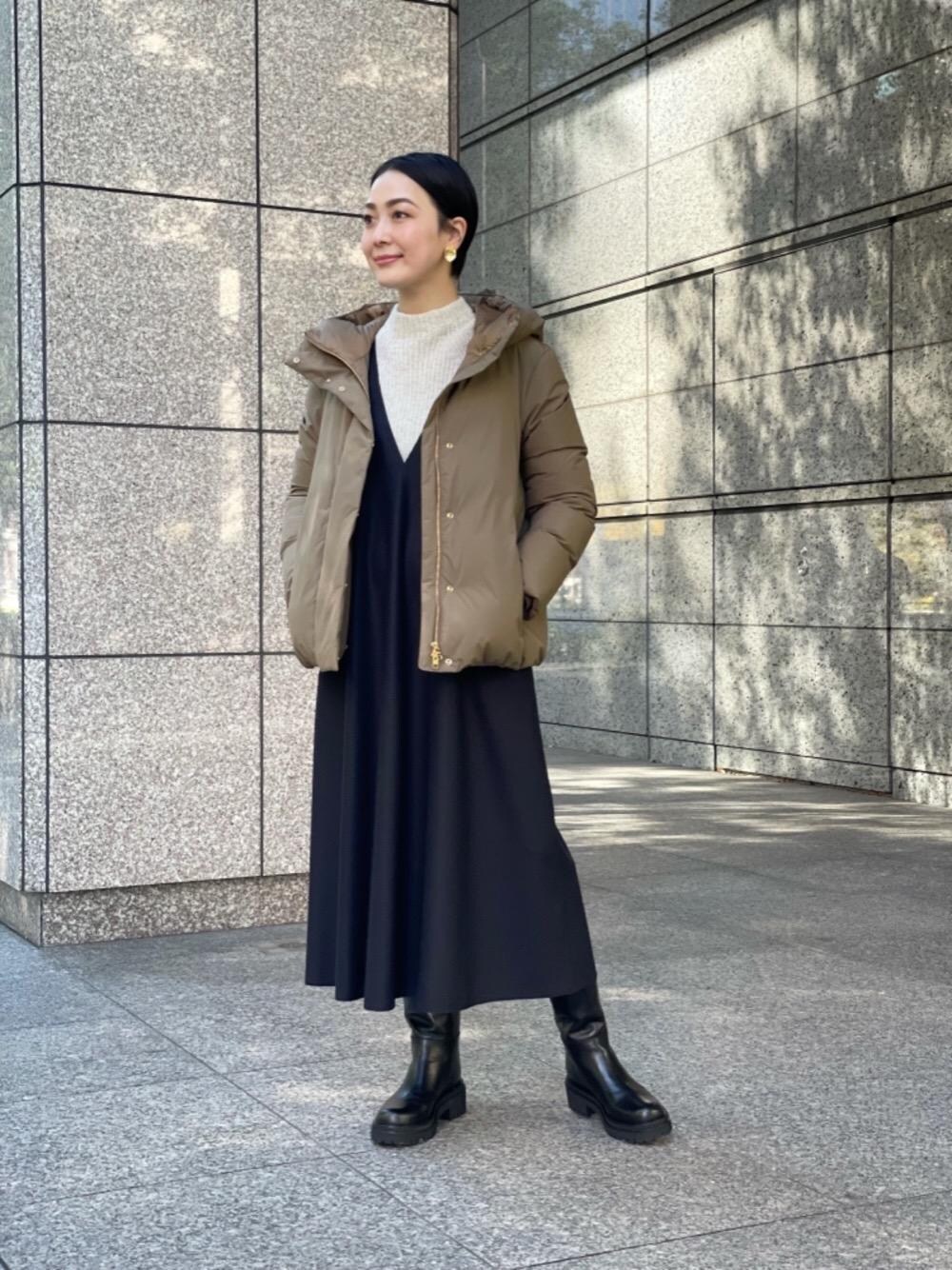 「UNITED ARROWSの＜UNITED ARROWS＞ロング プラット ブーツ（ブーツ、ブラック系）」を使った、001673tkさん（レディース・165cm）の秋コーディネートの1枚目の写真