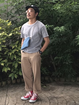 「CHUMS（チャムス）のアイテム（ショルダーバッグ）」を使った、GONSIさん（メンズ・165cm）の秋コーディネート