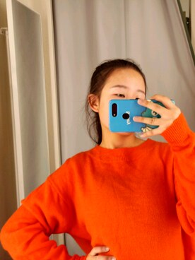 「HMのアイテム（ニット/セーター、オレンジ系）」を使った、soft_wwwさん（レディース・155cm）の冬コーディネート