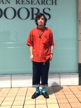 「MANUAL ALPHABET（マニュアル アルファベット）のアイテム（トップス）」を使った、さとすけさん（メンズ・164cm）の夏コーディネート