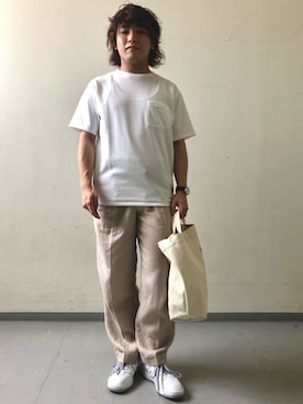 「URBAN RESEARCH DOORS（アーバンリサーチドアーズ）のハードマンズリネン 2タックトラウザー（その他パンツ）」を使った、さとすけさん（メンズ・163cm）の夏コーディネート