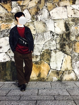 「Ocean&Ground（オーシャン&グラウンド）のアイテム（ライダースジャケット）」を使った、りたさん（メンズ・172cm）の冬コーディネート
