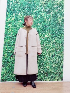 「RETRO GIRL（レトロガール）のアイテム（ノーカラーコート）」を使った、もりさん（レディース・148cm）の冬コーディネート