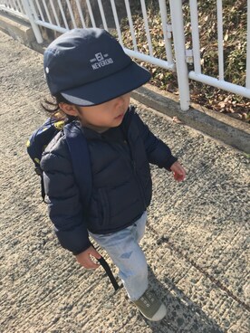 「無印良品（ムジルシリョウヒン）のアイテム（ダウンジャケット/コート）」を使った、eitoさん（キッズ・80cm）の春コーディネート