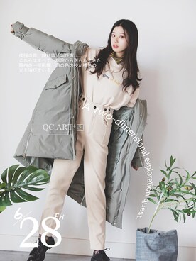 「通勤穿搭」｜「アイテム（ダウンジャケット/コート）」を使った、紫涵-ZiHanさん（レディース・158cm）の秋コーディネート