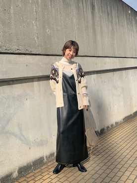 「レザーワンピース」｜「アイテム（バッグ）」を使った、こざるさん（レディース・158cm）の冬コーディネート