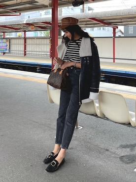 「stradivarius（ストラディバリウス）のアイテム（帽子）」を使った、minaさん（レディース・163cm）の冬コーディネート