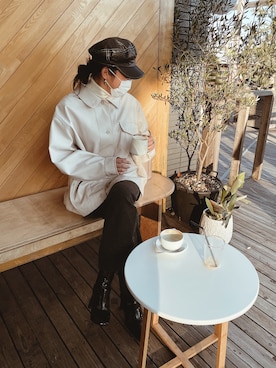 「タートルネック」｜「アイテム（カバーオール）」を使った、minaさん（レディース・163cm）の冬コーディネート