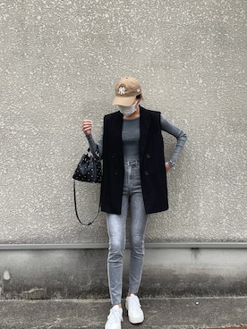 「stradivarius（ストラディバリウス）のアイテム（ジャケット/アウター）」を使った、minaさん（レディース・163cm）の春コーディネート