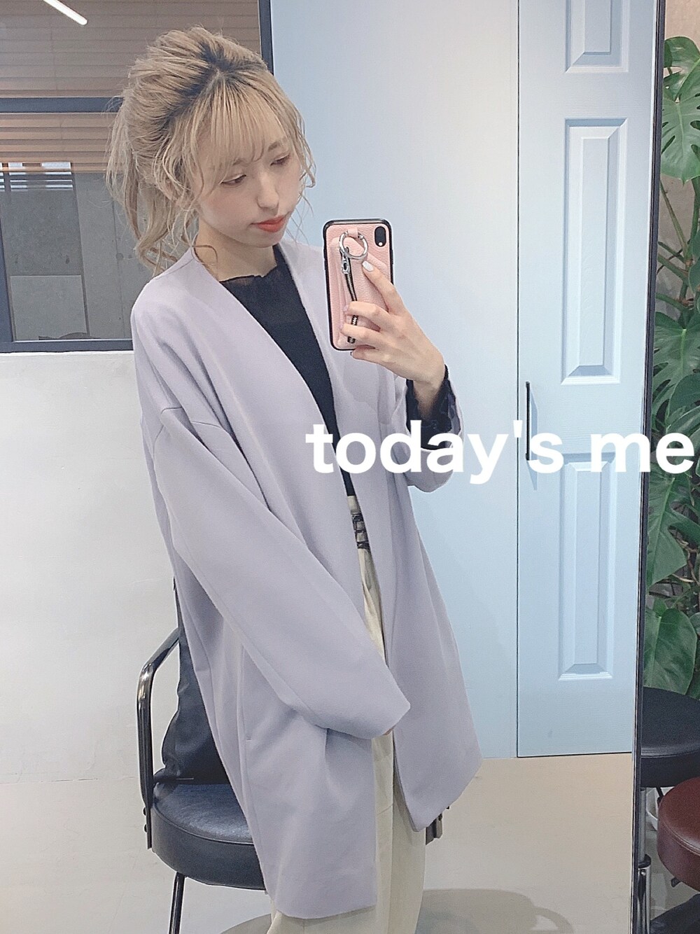 「オトナ女子、ジャケット、ラベンダー、セットアップ、ZARA、JEANASiS」｜「JEANASISのノーカラーコクーンジャケット/828090（ノーカラージャケット、パープル系）」を使った、宮本しおりさん（レディース・157cm）の春コーディネートの1枚目の写真