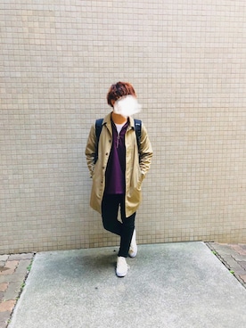 「シンプルおしゃれが好き」｜「アイテム（ステンカラーコート）」を使った、マツオさん（メンズ・173cm）の秋コーディネート