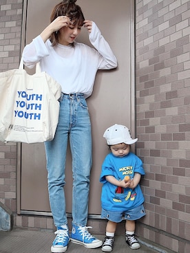 「MOUSSY（マウジー）のMVS SKINNY（デニムパンツ）」を使った、maikoさん（レディース・161cm）の夏コーディネート