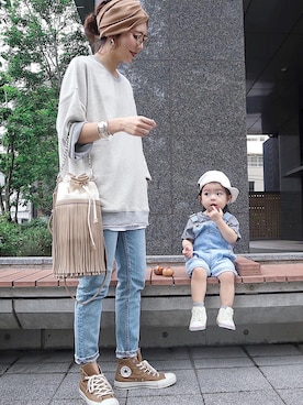 「MOUSSY（マウジー）のMVS SKINNY（デニムパンツ）」を使った、maikoさん（レディース・161cm）の夏コーディネート