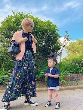 「マキシスカート」｜「アイテム（ライダースジャケット）」を使った、maikoさん（レディース・161cm）の春コーディネート