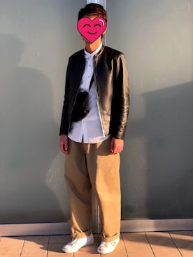 「ジャックパーセル」｜「アイテム（ライダースジャケット）」を使った、YUKIさん（メンズ・180cm）の秋コーディネート