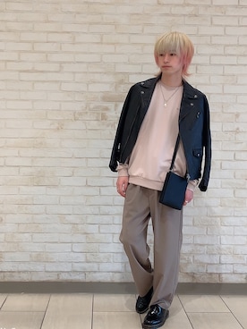 「MONKEY TIME（モンキータイム）のアイテム（ライダースジャケット）」を使った、たたさん（メンズ・178cm）の春コーディネート