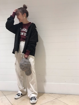 「CONVERSE TOKYO（コンバーストウキョウ）のアイテム（帽子）」を使った、MANAさん（レディース・152cm）の秋コーディネート