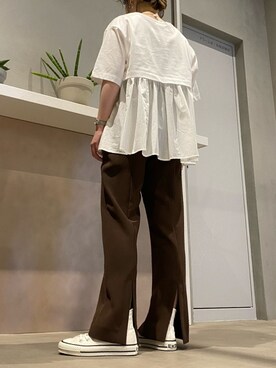 「CONVERSE TOKYO（コンバーストウキョウ）のアイテム（スラックス）」を使った、MANAさん（レディース・153cm）の春コーディネート