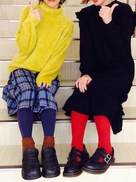 「アイテム（タイツ/ストッキング）」を使った、a k a n eさん（レディース・165cm）の冬コーディネート