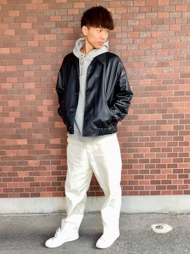 「WYM LIDNM（ウィム バイ リドム）のアイテム（ライダースジャケット）」を使った、Kei_zaKiさん（メンズ・175cm）の春コーディネート
