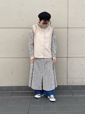 「ストライプワンピース」｜「アイテム（その他アウター）」を使った、まるさん（レディース・160cm）の冬コーディネート