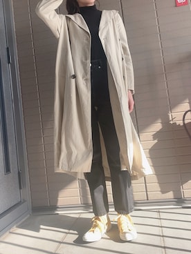 「UNIQLO（ユニクロ）のエクストラファインメリノリブタートルネックセーター（長袖）（ニット/セーター）」を使った、nakiさん（レディース・163cm）の冬コーディネート