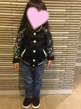 「アイテム（スタジャン）」を使った、mimikoさん（キッズ・90cm）の秋コーディネート