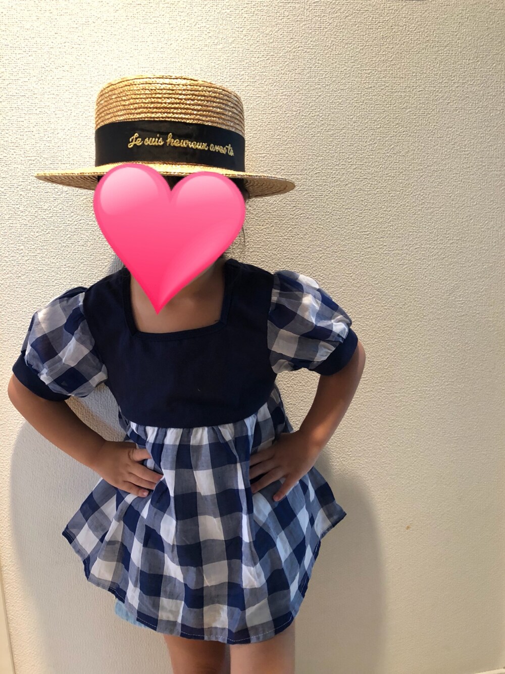 「夏セールで買いました、petitmain、ブランシェス、5歳、おんなのこコーデ」｜「BRANSHESのグログラン麦わらカンカンハット（ハット、ブラウン系）」を使った、mimikoさん（キッズ・100cm）の夏コーディネートの1枚目の写真