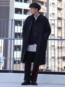 「coen（コーエン）のアイテム（ステンカラーコート）」を使った、ナカヤマさん（メンズ・171cm）の秋コーディネート