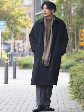 「coen（コーエン）のアイテム（ステンカラーコート）」を使った、ナカヤマさん（メンズ・171cm）の秋コーディネート