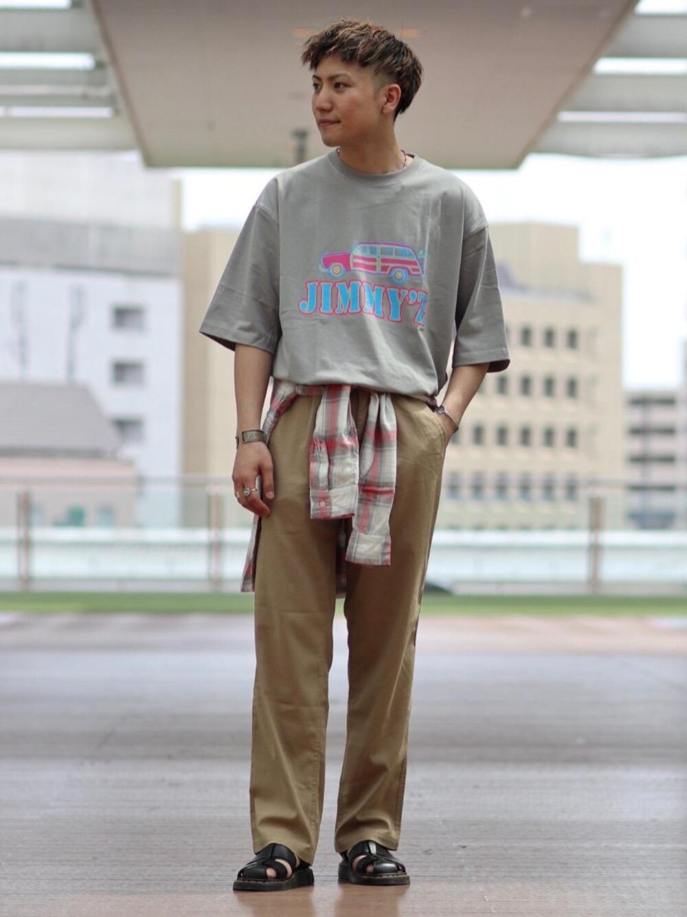 ナカヤマさんの「コットンレーヨンオンブレーチェックオープンカラーシャツ（coen）」を使ったコーディネート