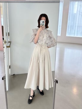 「MAJESTIC LEGON（マジェスティックレゴン）のステッチラインタックフレアスカート（スカート）」を使った、nanaさん（レディース・158cm）の春コーディネート