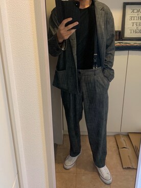 「SHIPS（シップス）のアイテム（テーラードジャケット、グレー系）」を使った、代表理事さん（メンズ・180cm）の春コーディネート