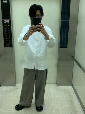 「CHROME HEARTS（クロムハーツ）のアイテム（メガネ、ブラック系）」を使った、代表理事さん（メンズ・180cm）の秋コーディネート